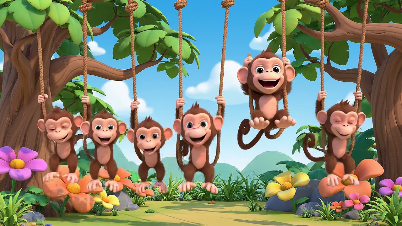 Cinco Pequeños Monos Títeres se Balancean | Canciones Infantiles de Animales