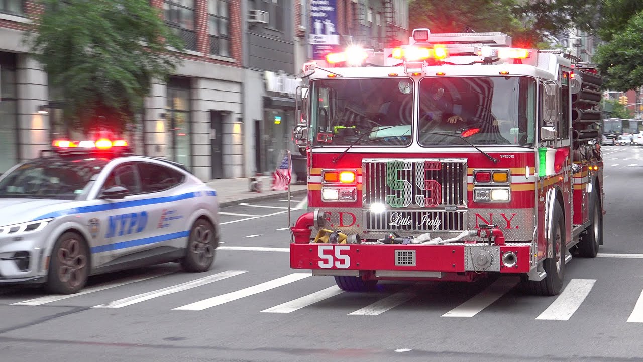 [EINSATZFAHRTEN ZUM FEUER!] - FDNY Engine 28 + Tiller Ladder 6 + Engine 55 + Ambulance -