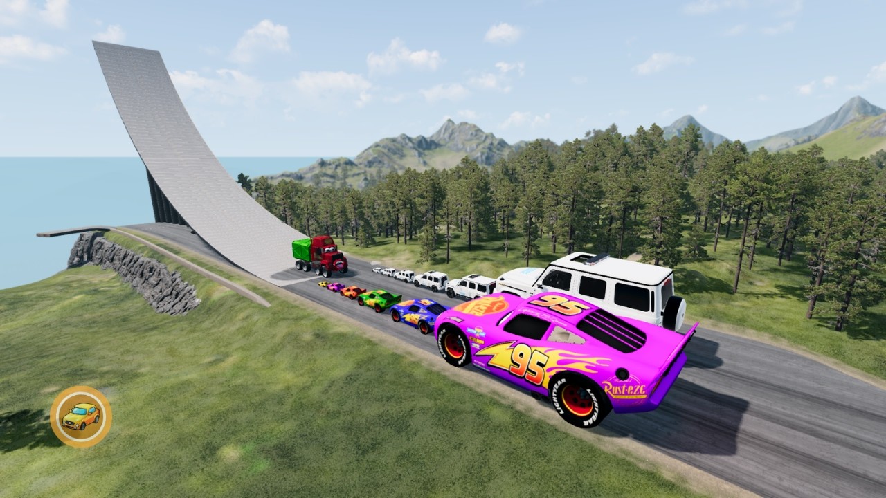 Big & Small McQueen & Police Mercedes G63 vs Zombie Mack | Mega Ramp Downhill Race – BeamNG.drive