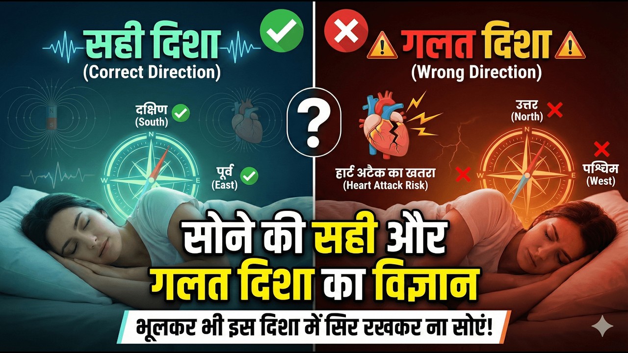 16/2/26 - सोने (sleep) की सही और गलत दिशा! भूलकर भी इस दिशा में सिर रखकर ना सोएं! हार्ट अटैक का खतरा