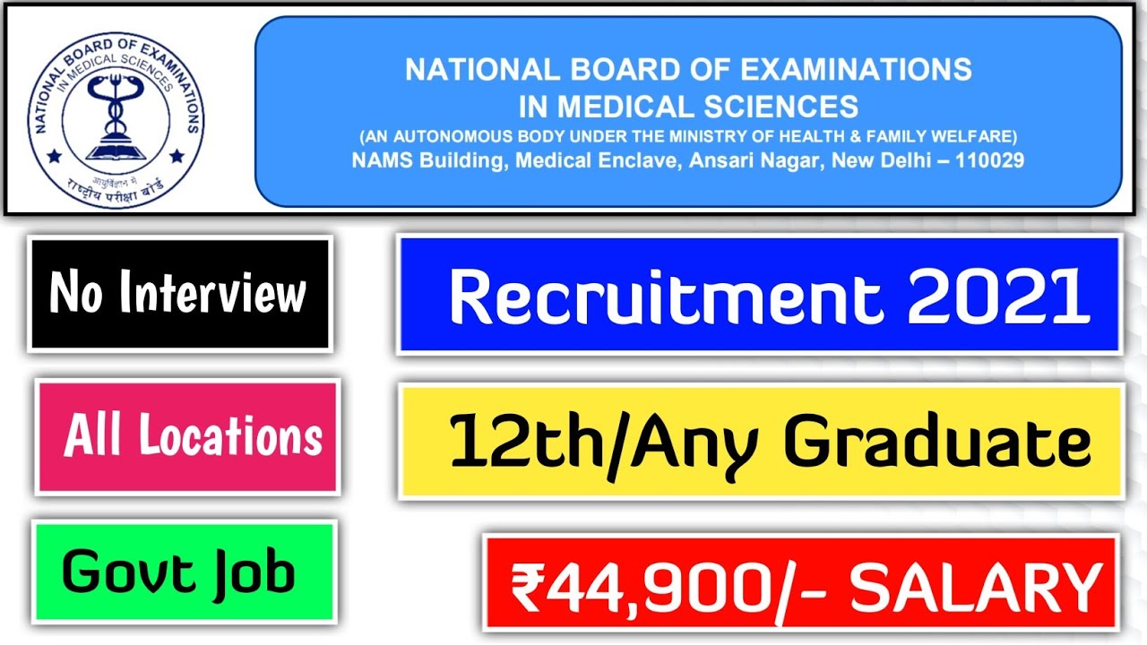 NBEMS 2021 Notification Out | 12th/Any Graduate | No Interview | Younger Age |