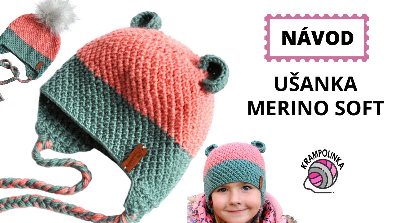 Háčkovaná ušanka / OUŠKA / BAMBULE Merino Soft. Jednoduchý návod.