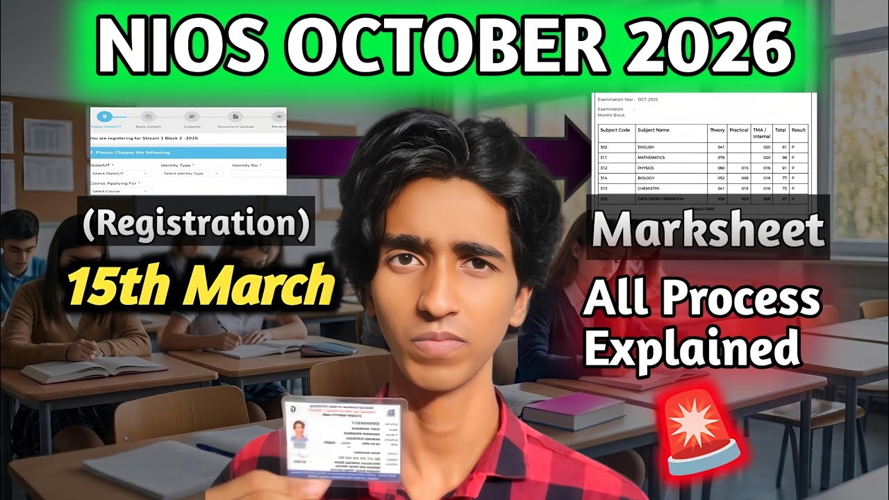 NIOS October 2026 Admission | Registration, Fees, Subjects, JEE/NEET Eligibility.