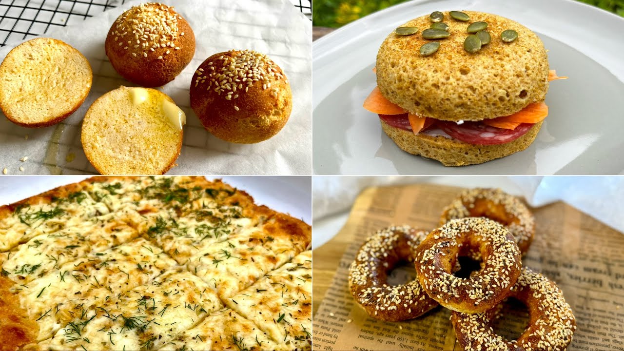 TOP 4 KETO BREAD RECIPES. Cheesy Garlic Bread, 90 Seconds Bun, 2 Ingredient Bagels, Almond Buns.