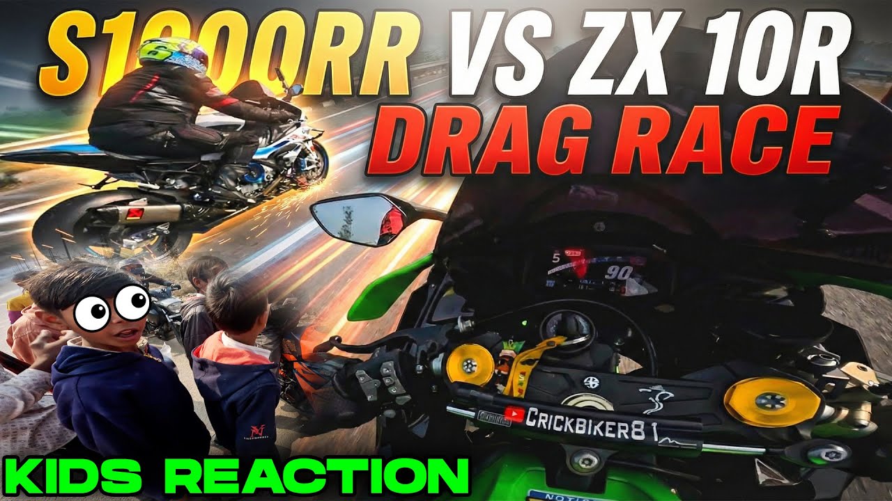 BMW S1000RR vs ZX-10R Drag Race 🔥 / Kids Crazy Reactions 😮 / Sunday Ride pa hui race 