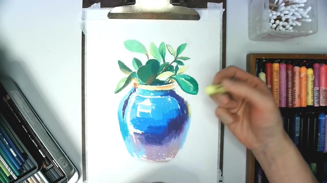 [Oil Pastel Painting] 고요한 오후, 오일파스텔로 그린 작은 화분 | 초보자도 가능한 표현법