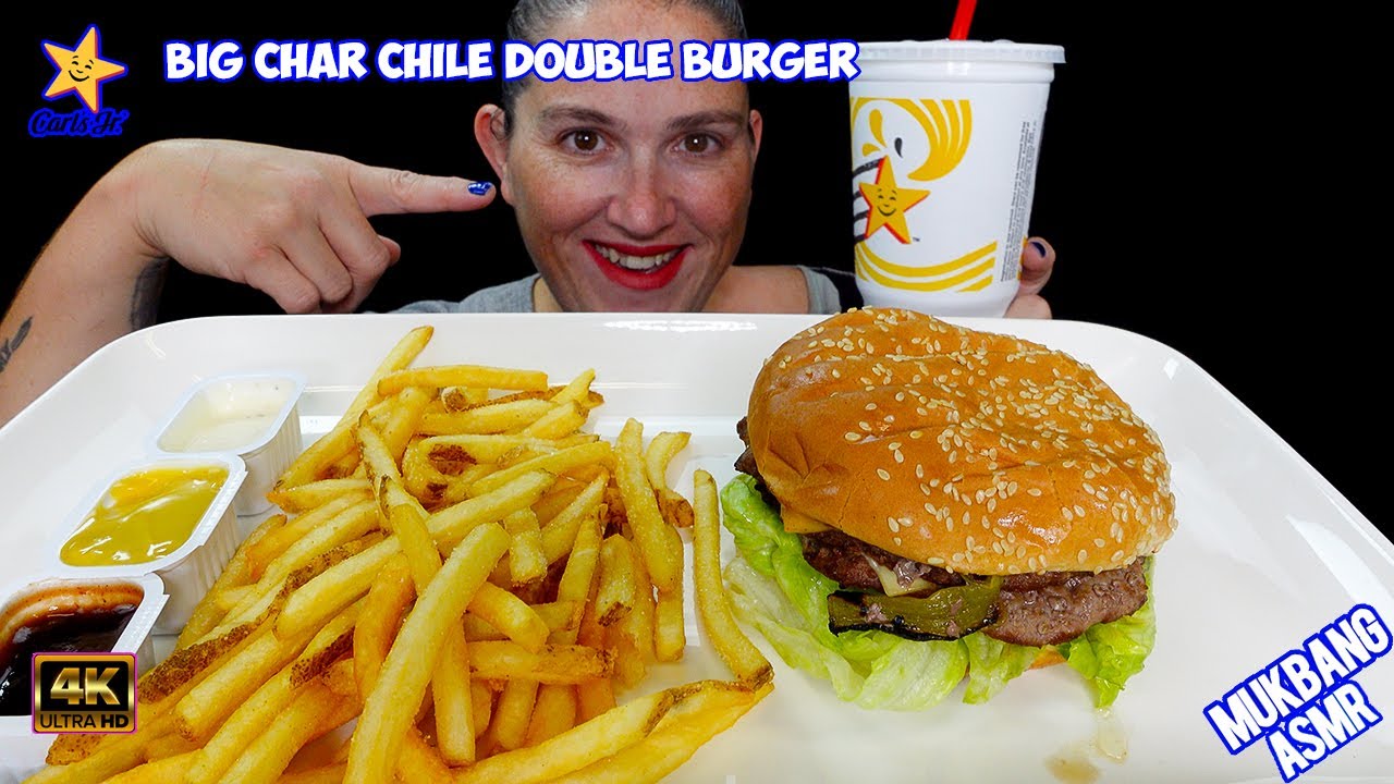 ASMR | CARL'S JR. | NEW BIG CHAR CHILE DOUBLE BURGER | MUKBANG EATING SHOW