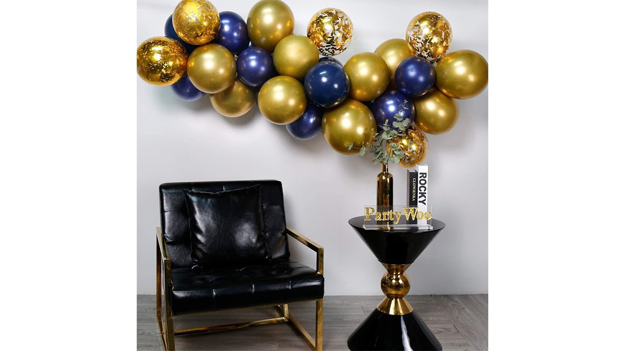 Gold Metallic Balloons and Dark Blue Balloons for Navy and Gold Party Decorations | PARTY WOO