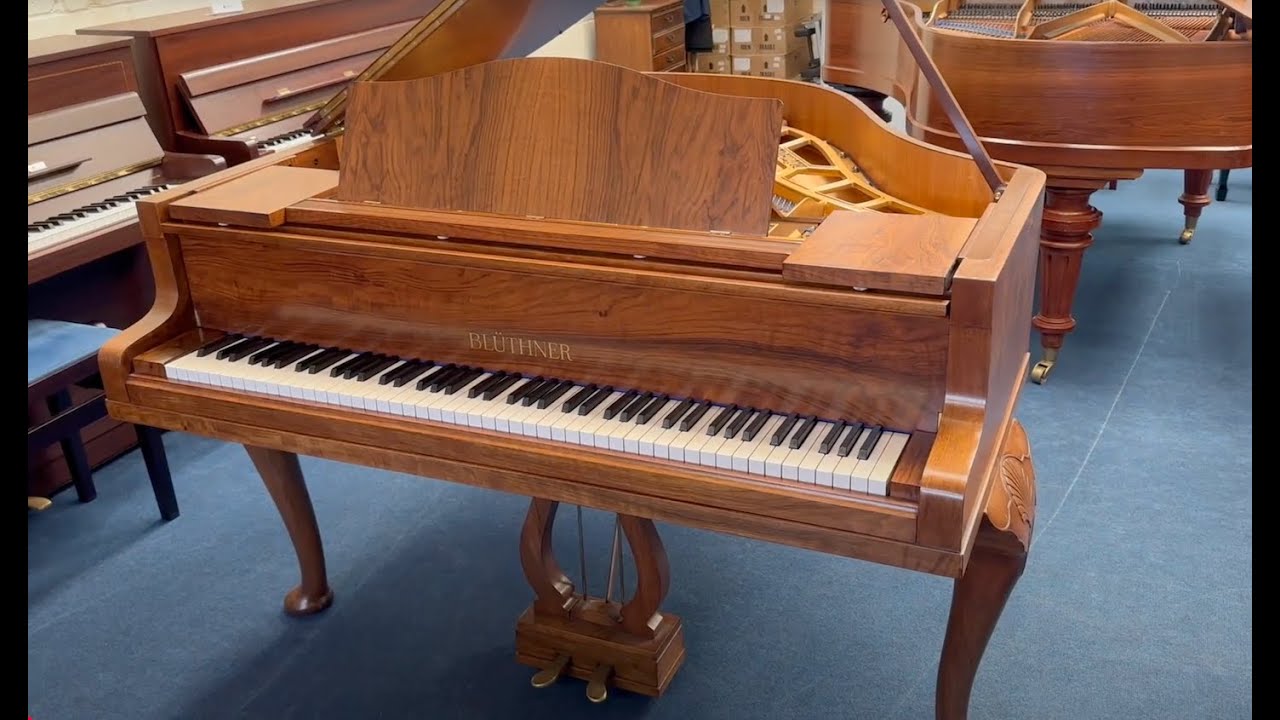 SOLD: Bluthner 5ft grand piano c1932 walnut with cabriole legs + refining the damping and touch: