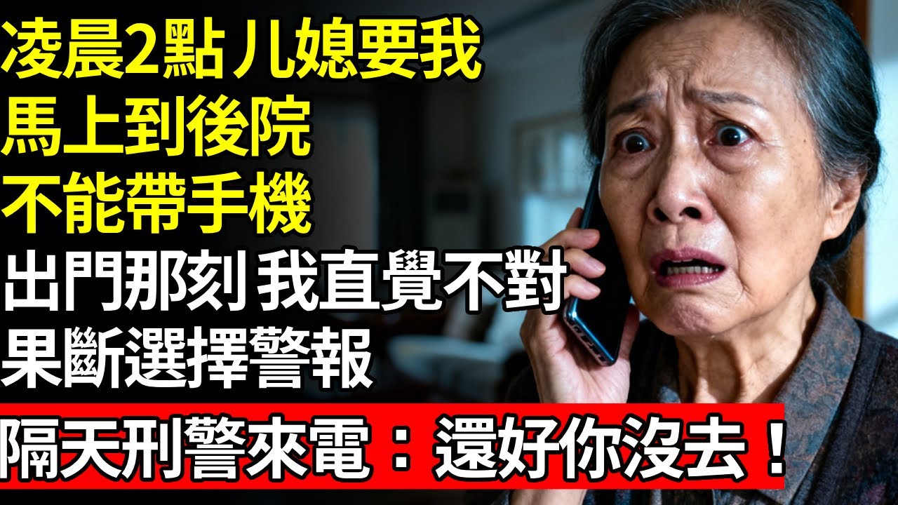 凌晨2點，媳婦打來電話，哭著要我去老家後院，10 分鐘內到，不能帶手機，我渾身發冷，選擇報了警，隔天刑警來電：還好你沒去！ #養老#不孝子#人間家事#退休金