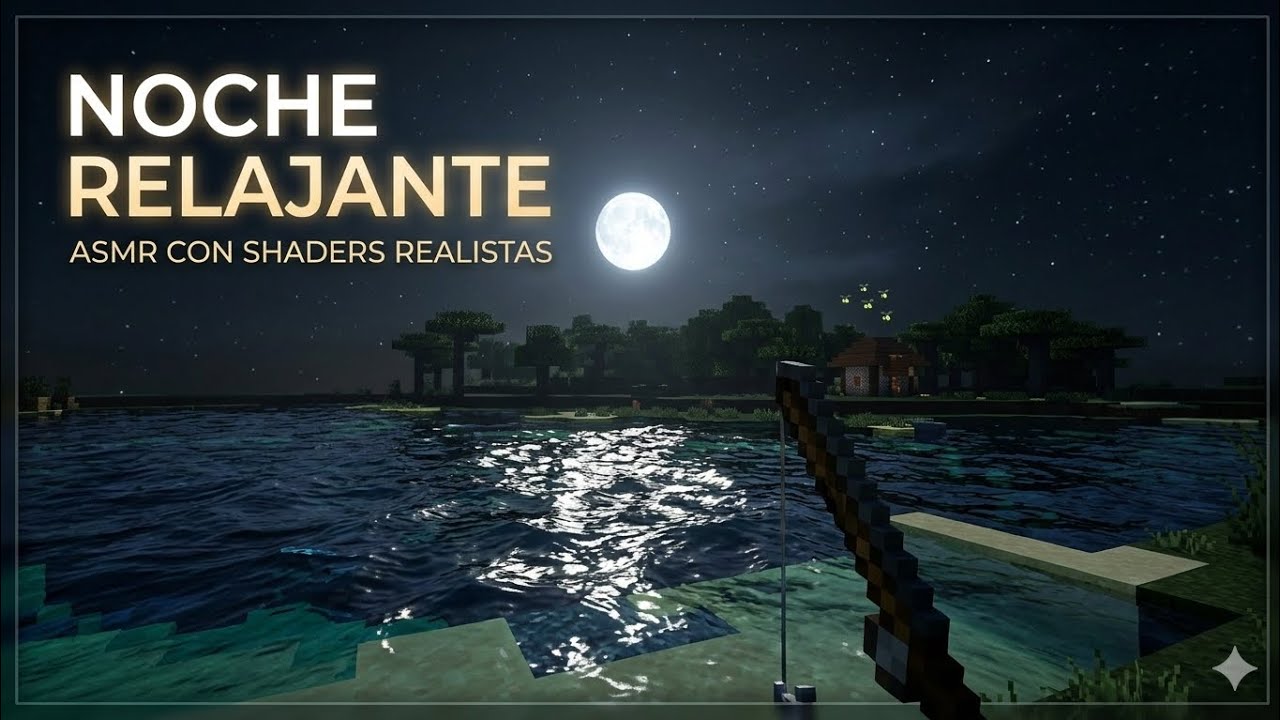 Minecraft 4K con Shaders Ultra Realistas 🌙 Playa Nocturna Relajante | Sonido de Olas ASMR