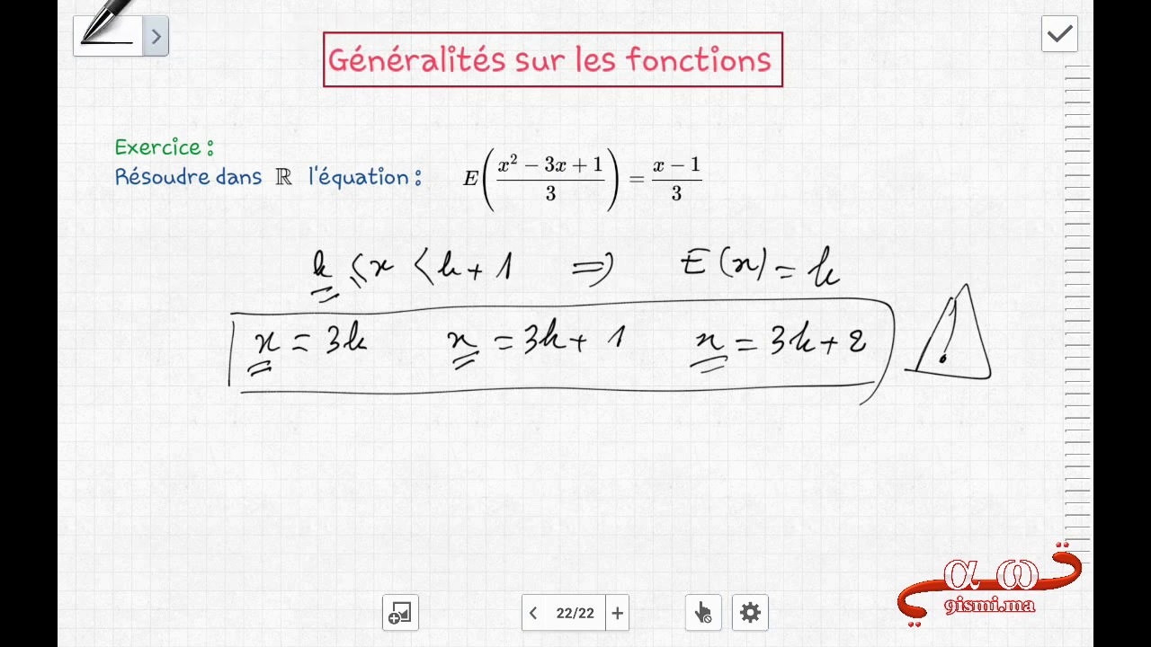 1Bac SM : partie entière (généralités sur les fonctions) exercice