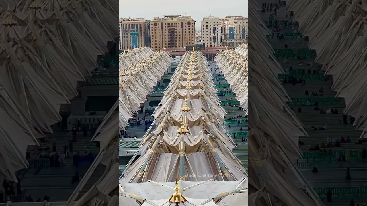 Time lapse video of Masjid Al Nabawi Umbrella Opening | One of the Beautiful sight in Madina