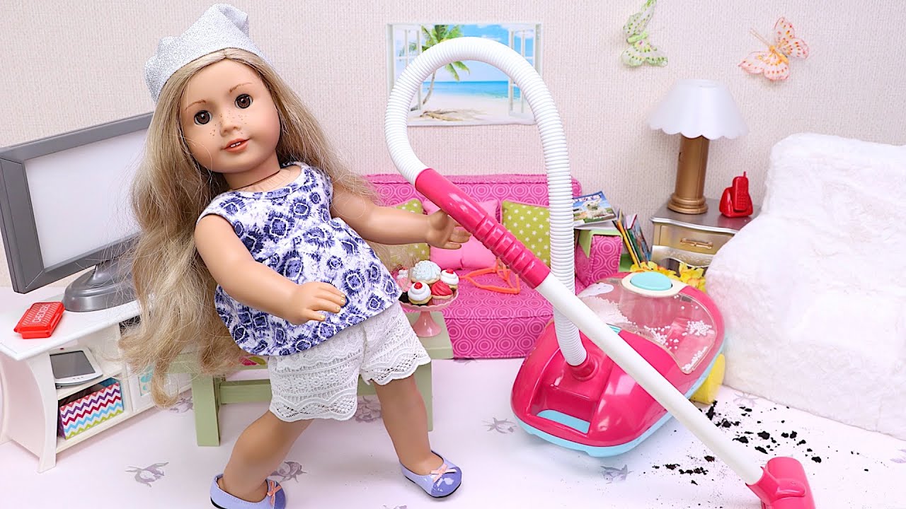 AG Doll House Cleaning Routine! PLAY DOLLS household chores for kids