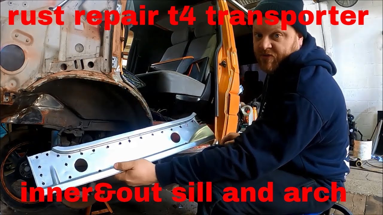 VW T4 Transporter cutting welding front arch inner and outer sill repair rust Tel's garage
