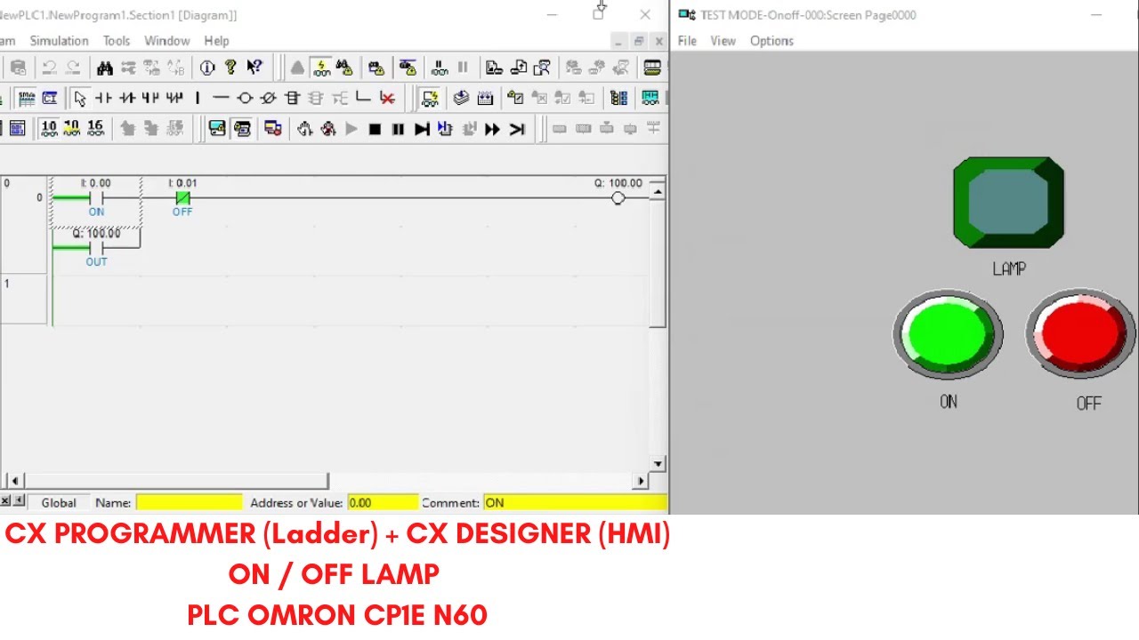 CX PROGRAMMER (Ladder) + CX DESIGNER (HMI) || ON / OFF LAMP || PLC OMRON CP1E N60