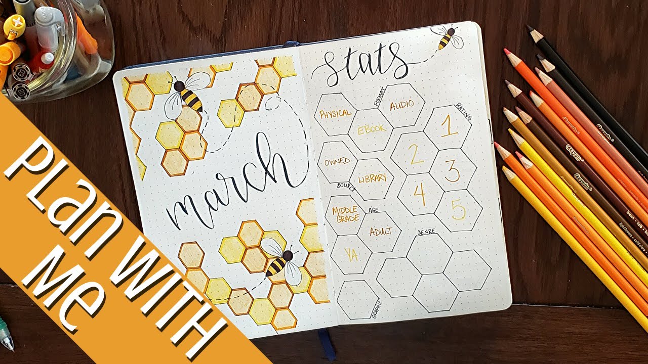 March Reading Journal Plan with Me | Bee Theme