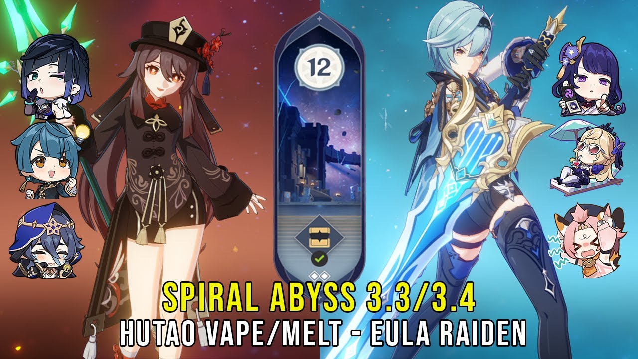 C1 Hutao Vape Melt and C0 Eula Raiden - Genshin Impact Abyss 3.3/3.4 - Floor 12 9 Stars