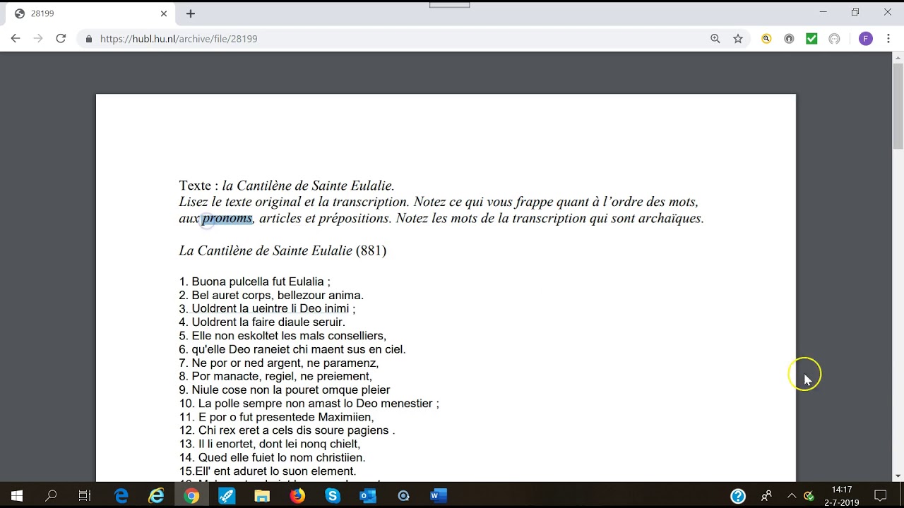 La Cantilène de Sainte Eulalie
