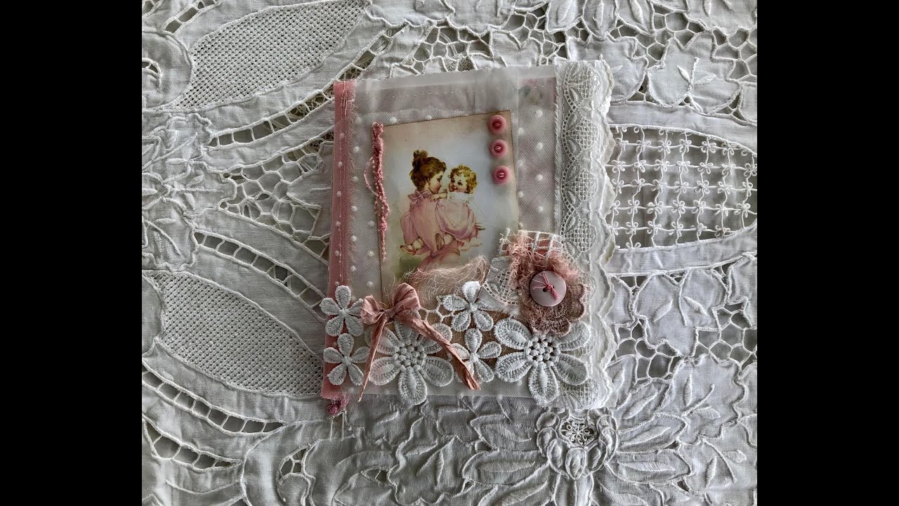 Glassine bag soft cover junk journal, shabby rose and avocado dyed papers, very feminine!