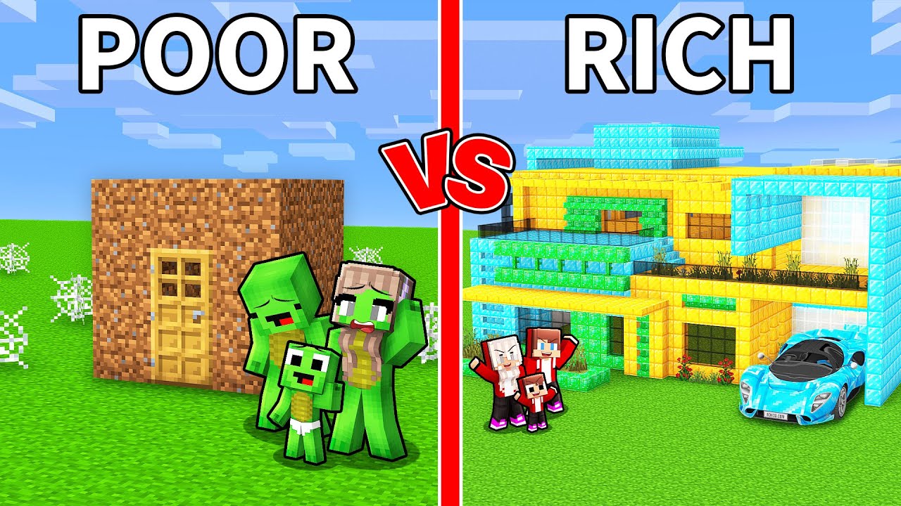Mikey Family POOR vs JJ Family RICH Mansion Battle in Minecraft (Maizen)