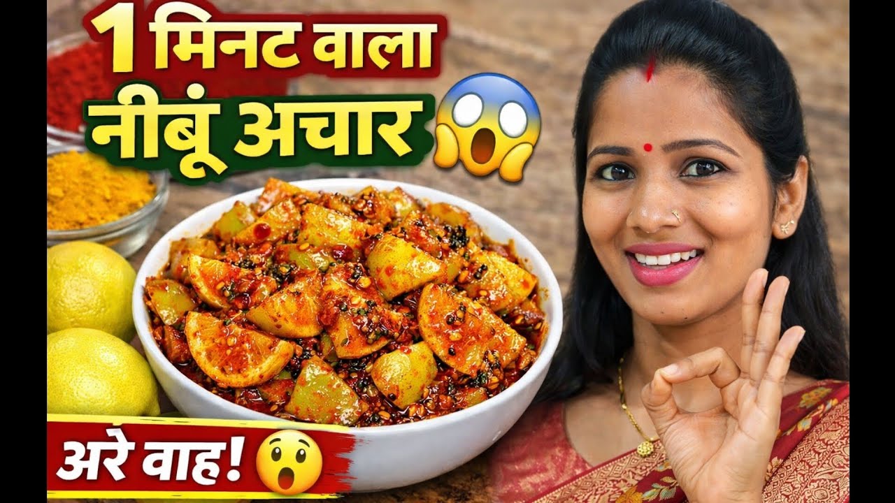 1 मिनट में नींबू का अचार | Instant Nimbu Pickle Recipe | बिना धूप बिना झंझट 😱