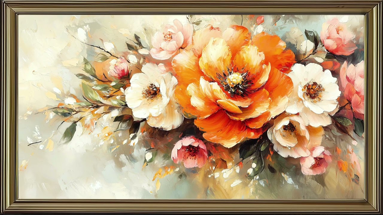 Stunning Florals Meet Cool Neutrals in a Glamorous Gold Frame in 4K