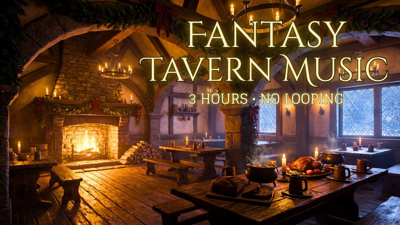 Peaceful Medieval Yuletide Tavern | Fireplace Warmth & Celtic Folk Music for Focus