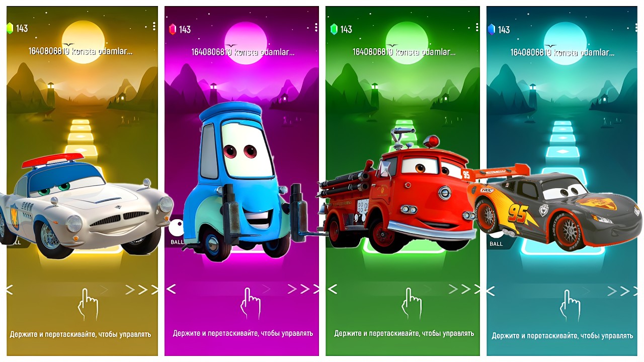 Cars - Finn McMissile 🆚 Guido 🆚 Red 🆚 Lightning McQueen 🎶 Tiles Hop EDM Rush