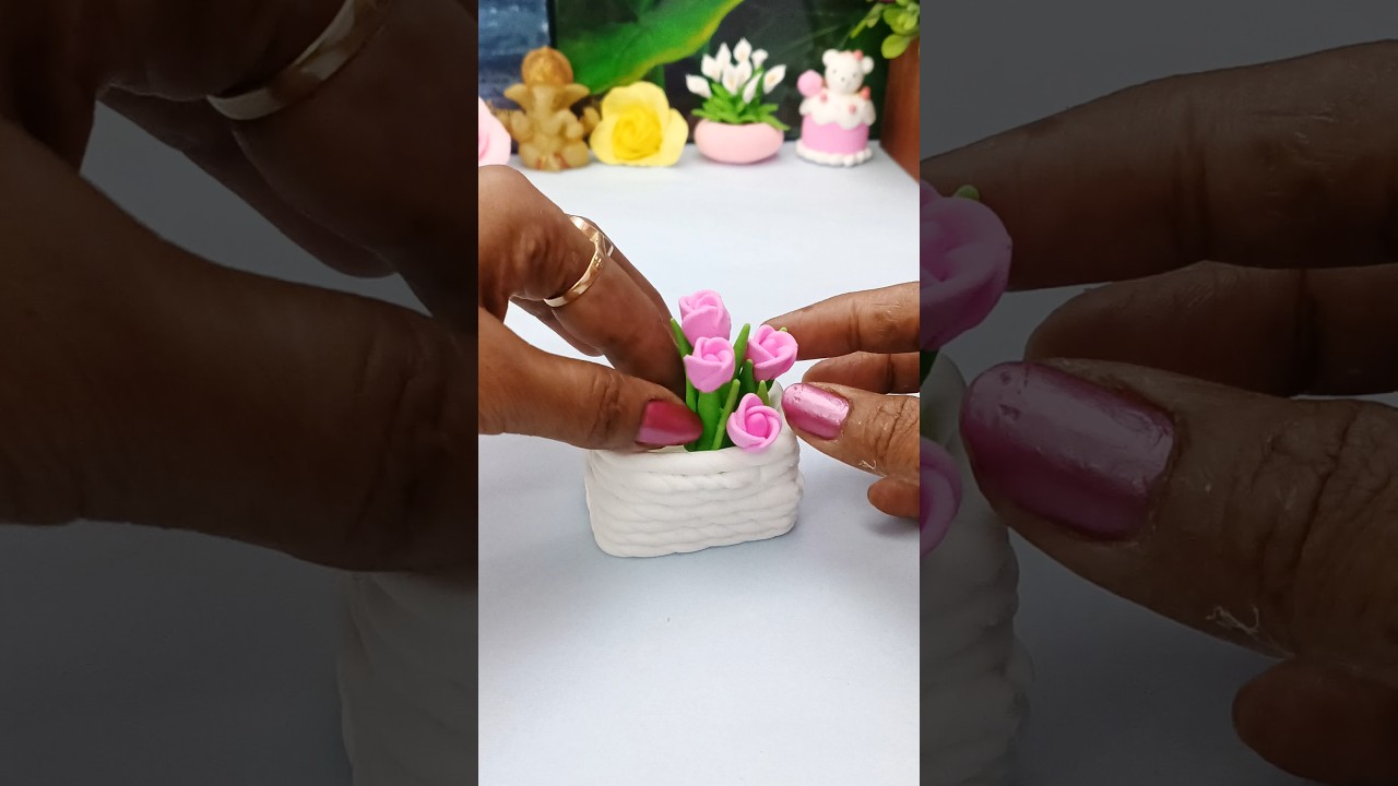 Mini Tulip Bucket 🌷🪣 | Cutest Clay Flower DIY Ever! | Satisfying & Aesthetic Handmade Art #diy