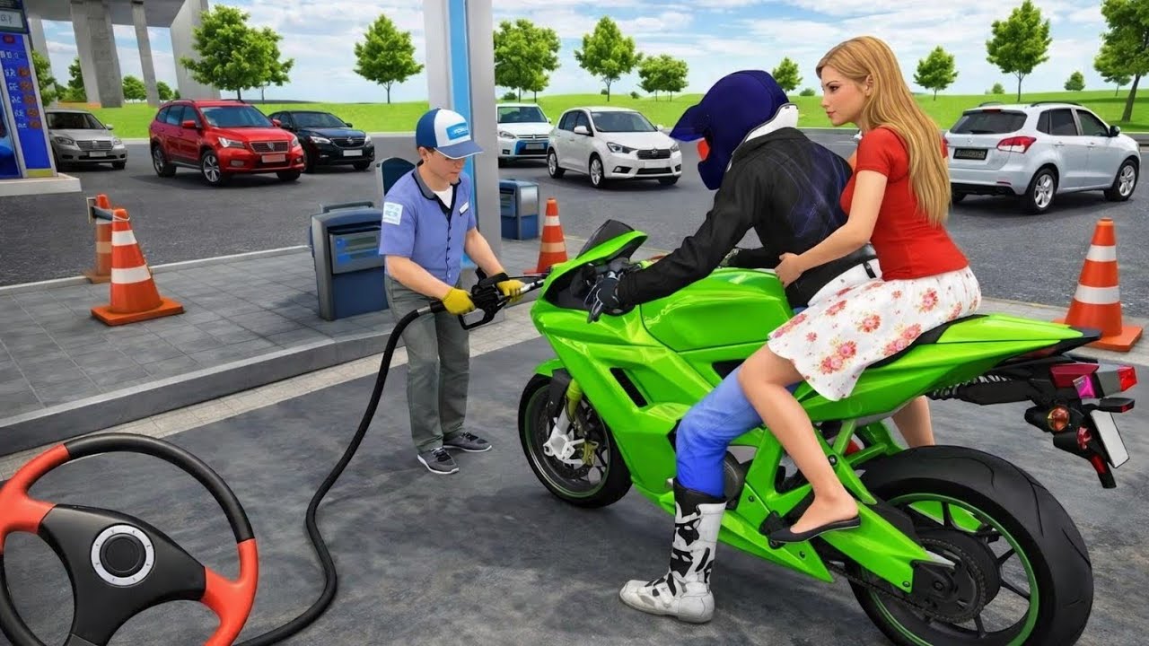 Green Super Bike After Refuel Full Speed Drive_3D Driving Class Simulator 