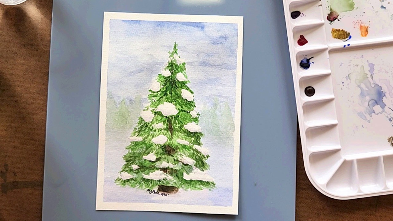 Relaxing Evergreen Watercolor Painting
