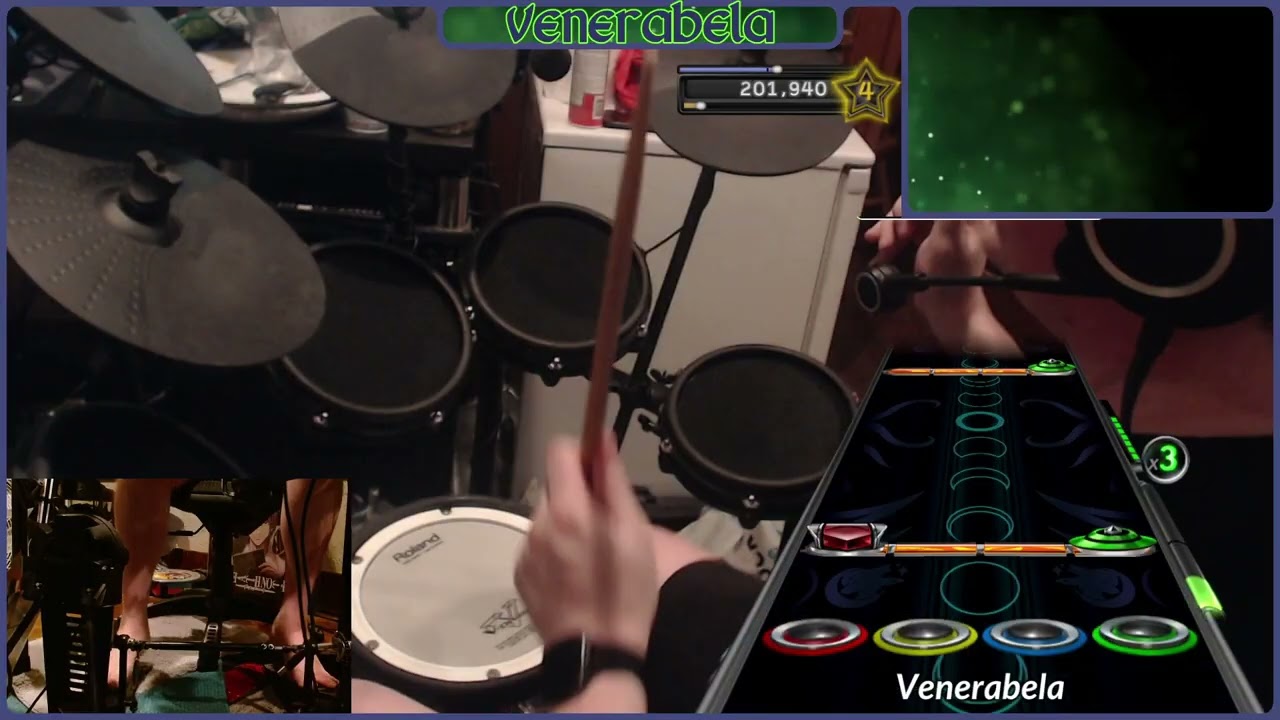 Losowe odtwarzanie utworu &bdquo;Map of the Problematique&rdquo; zespołu Muse na Pro Drums, testowanie synchronizacji dźwięku (99% -17 nut)