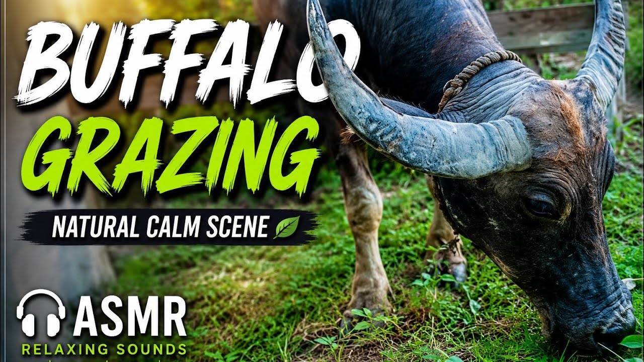Close-Up Buffalo Grazing Peaceful Outdoor Scene | Calm ASMR #BuffaloGrazing #ASMRNatureSounds 