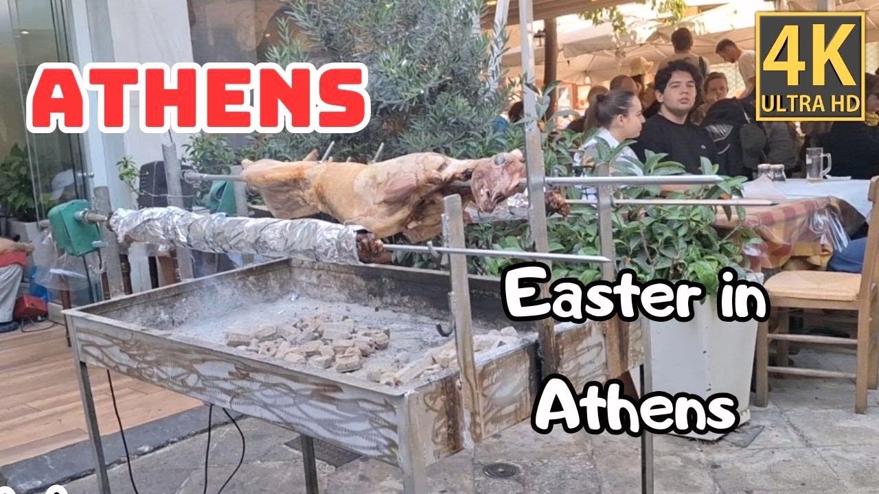 Easter Monday in Athens. Roasting lamb on a spit. Monastiraki Square , May 6, 2024