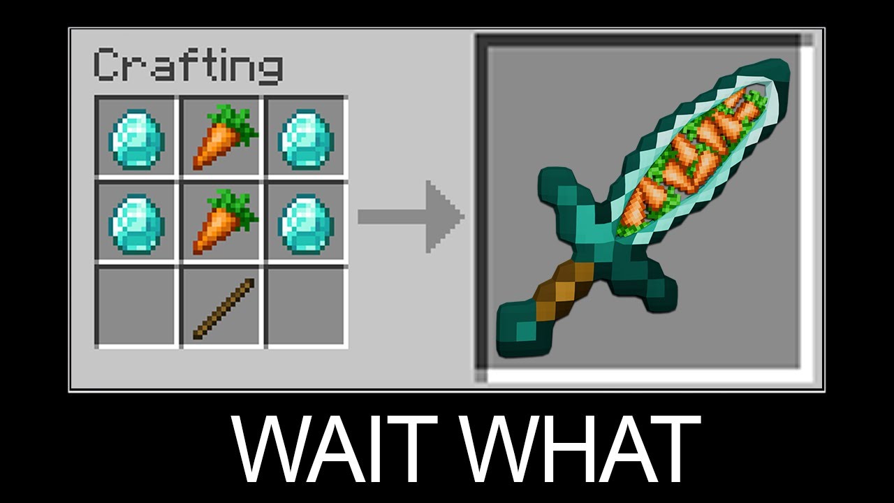 Minecraft wait what meme part 8 (Crafting Diamond Carrot Sword)