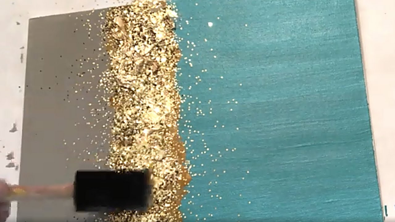 DIY Teal, Gray and Gold Leaf Glitter Canvas Wall Art