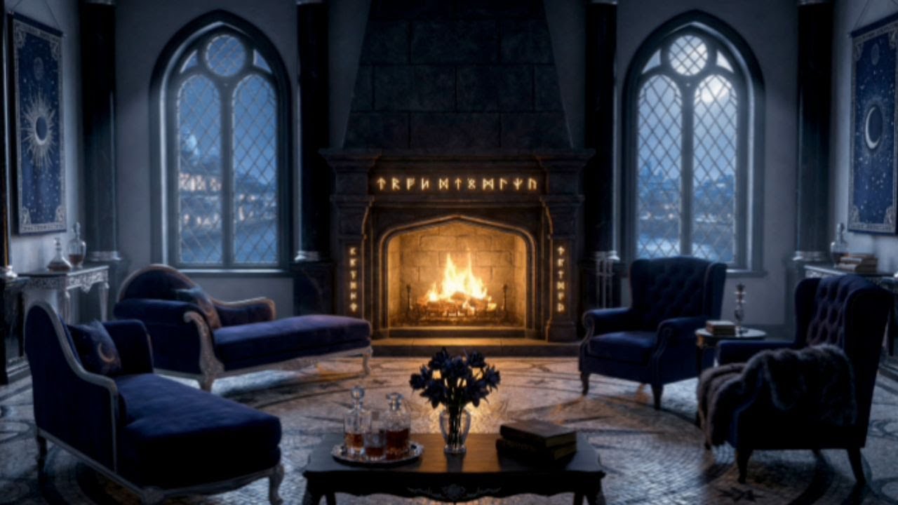 Night Court Fireplace Ambience | Velaris Salon | ACOTAR-Inspired Cozy 4K Relaxation | 1 Hr