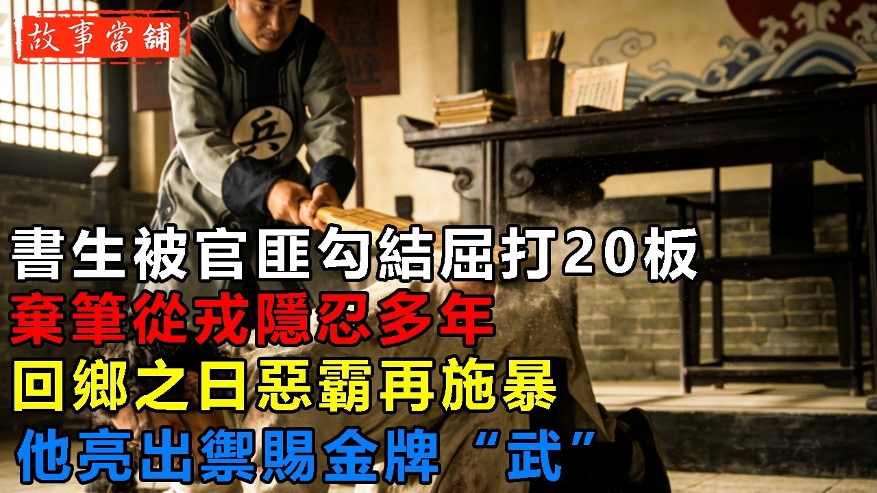 書生被官匪勾結屈打20板，棄筆從戎隱忍多年，回鄉之日惡霸再施暴，他亮出禦賜金牌“武”| 民間故事 | 故事當舖