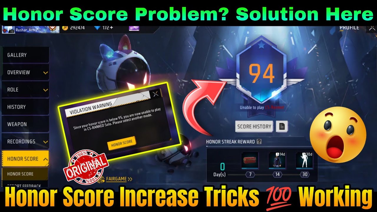 Honor Score Increase Trick | Since Your Honor Score Is Below 95 | Honor Score Not Increasing Problem