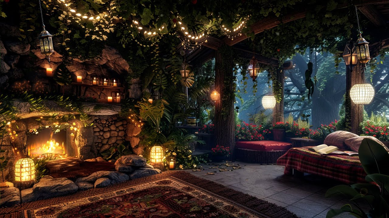 Cozy Cottage in the Mysterious Forest Ambience | Magical Quiet Nature Music and Fireplace Sound