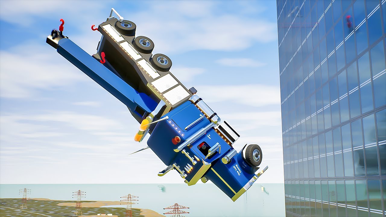 Lego Trucks Falls Off Building #2 | Brick Rigs