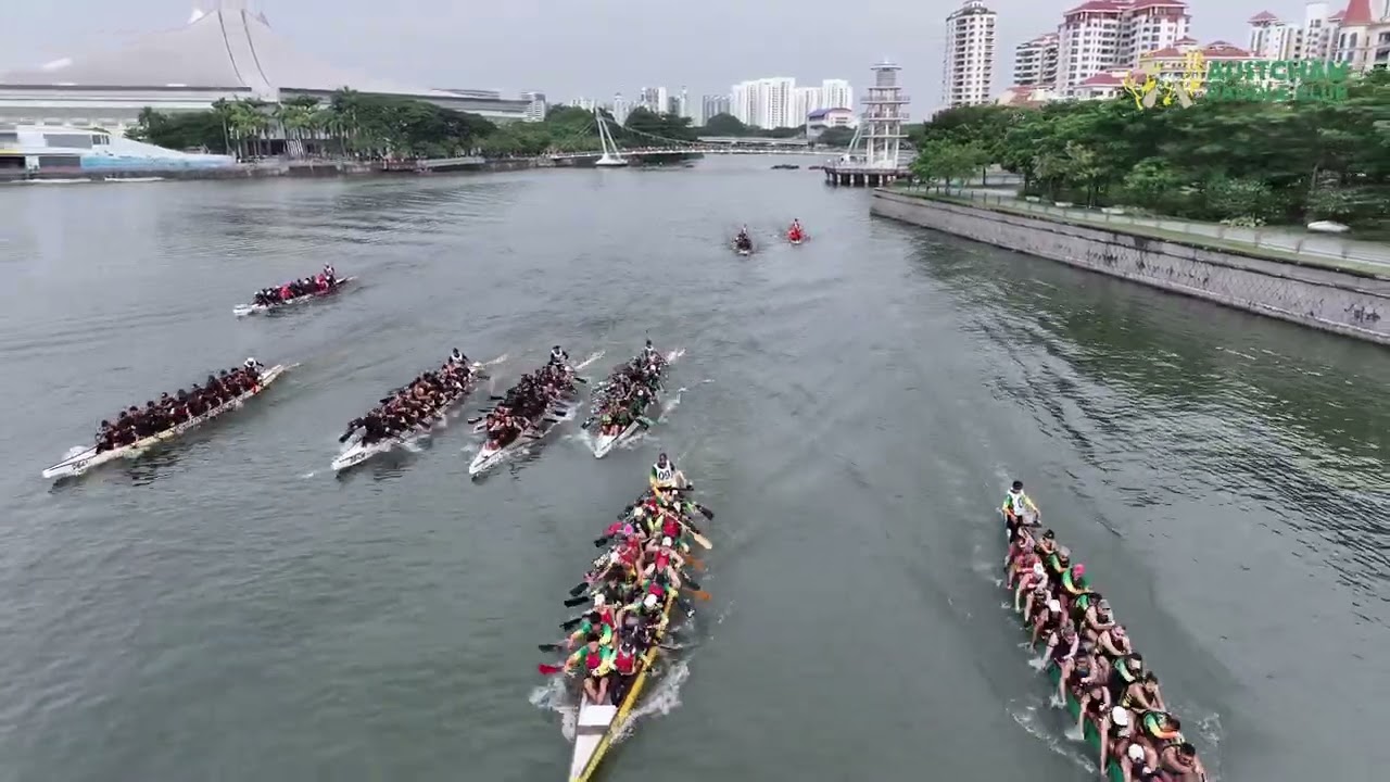 Dragon Boat Mass Start Drone Footage | AustCham 10km Challenge 2024 Singapore