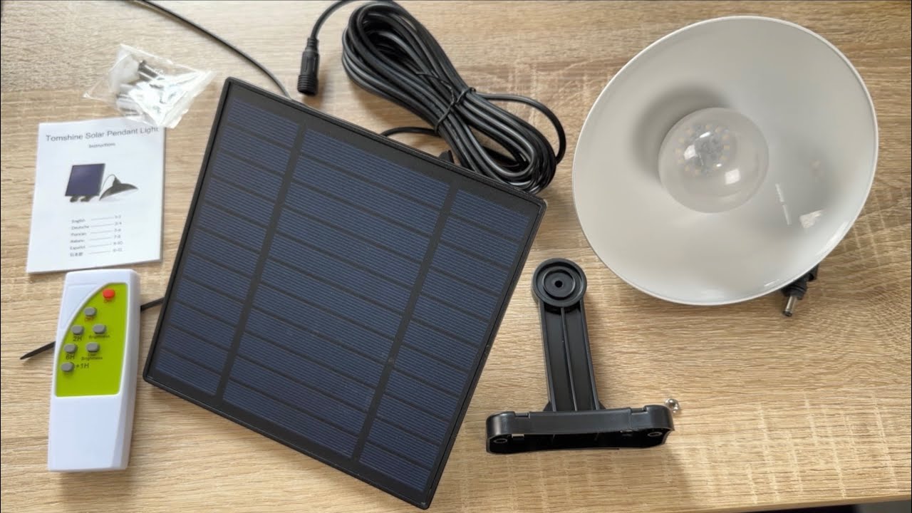 Tomshine Solar Pendant Light with Remote Control, Solar Panel Solar Light Unboxing and instructions