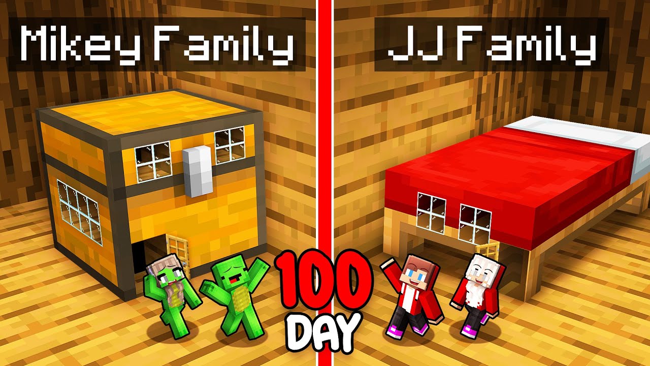 Mikey Family and JJ Family Survive 100 Days inside CHEST vs BED in Minecraft (Maizen)
