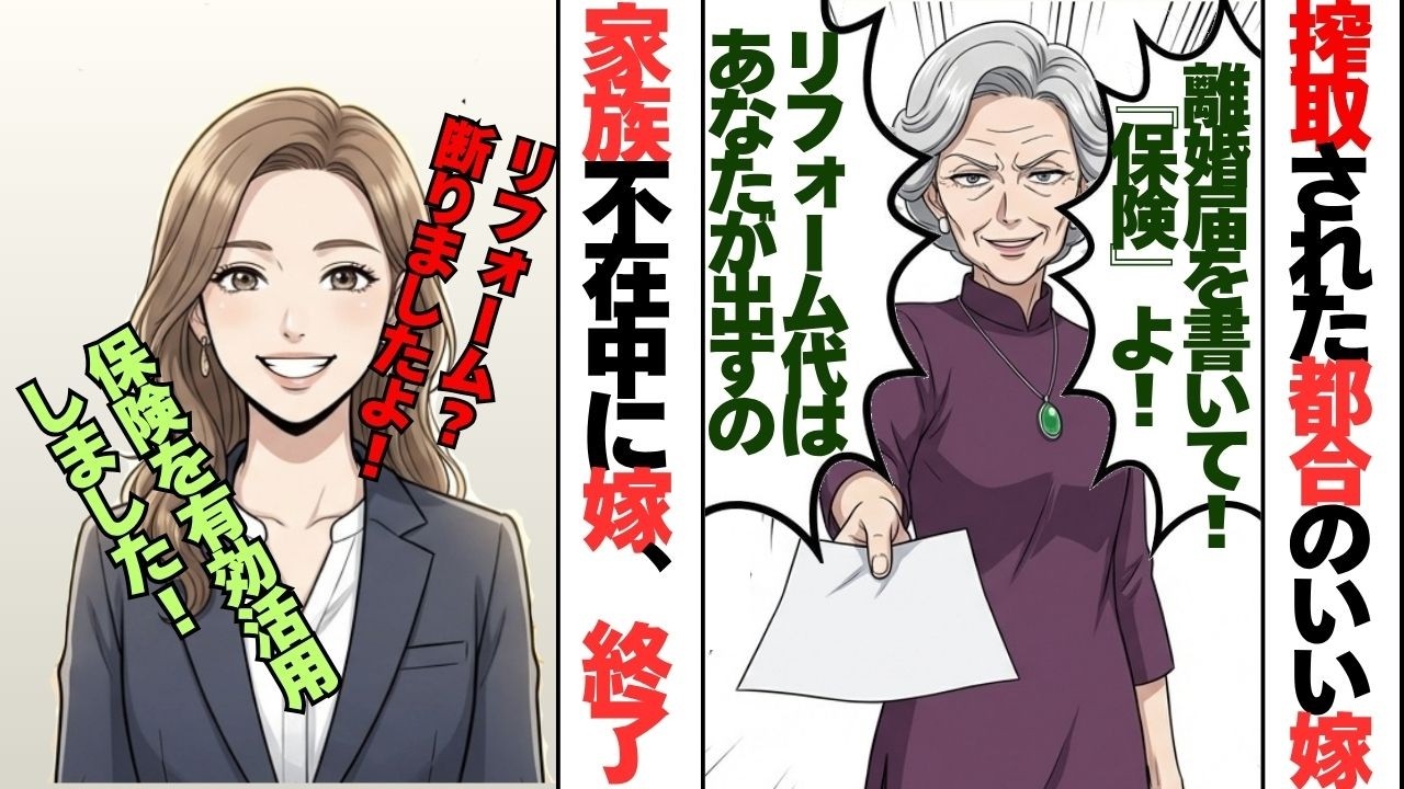 「都合のいい嫁」を辞めました。義実家の旅行中に離婚届を出して赤の他人になった結果…→勝手に嫁の金でリフォームを企んでいた一家が絶望の淵へｗｗｗ