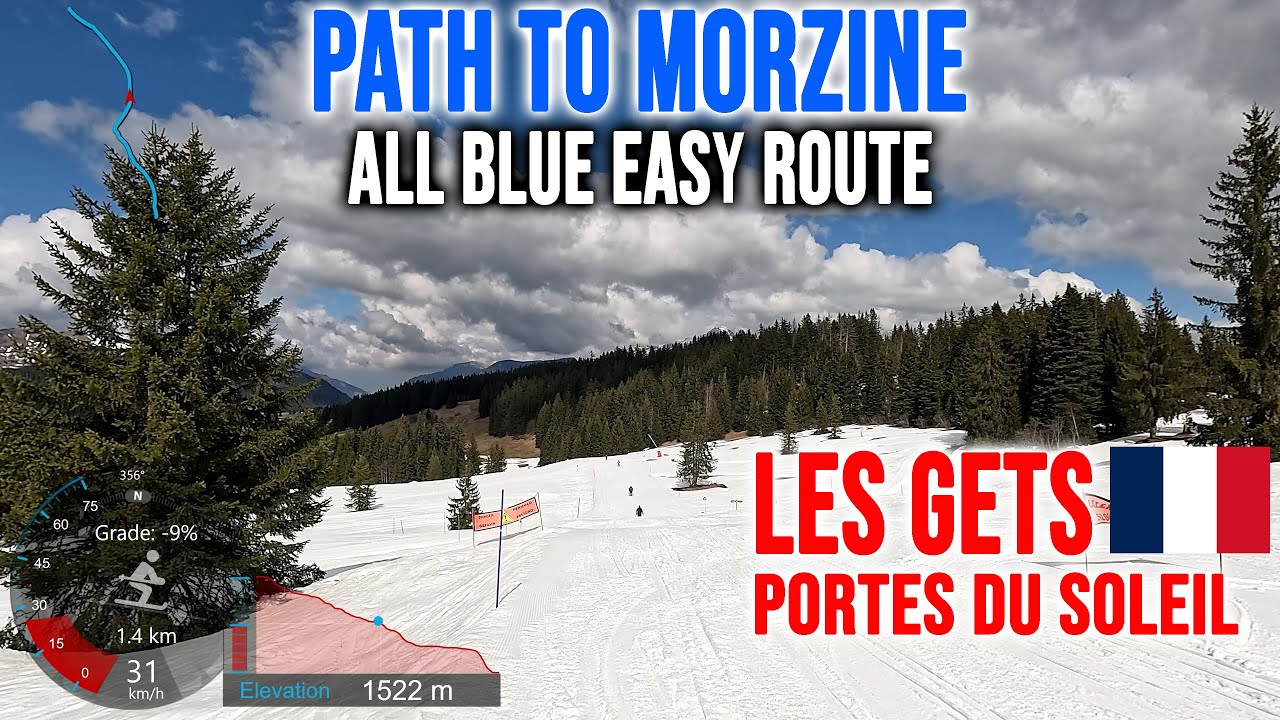 [4K] Skiing Les Gets to Morzine, The Easy All Blue Route, Portes du Soleil France, GoPro HERO13
