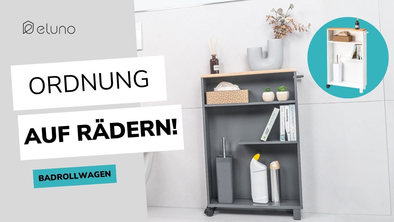 Badezimmer-Rollwagen: Platzsparender Nischenwagen aus Holz mit 3 Ebenen | eluno