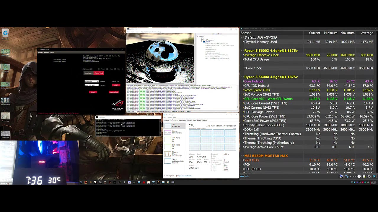 R5 5600x - 4.6Ghz@1.1875v - Undervolt Stresstest - Asus Realbench Deepcool Gammaxx 400 Pro