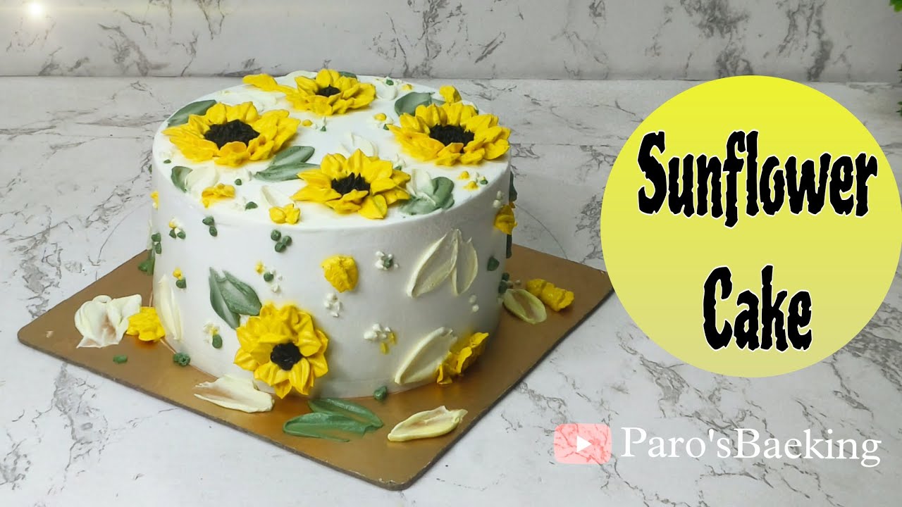 How to make sunflower cake with whipped cream | sunflower cake tutorial